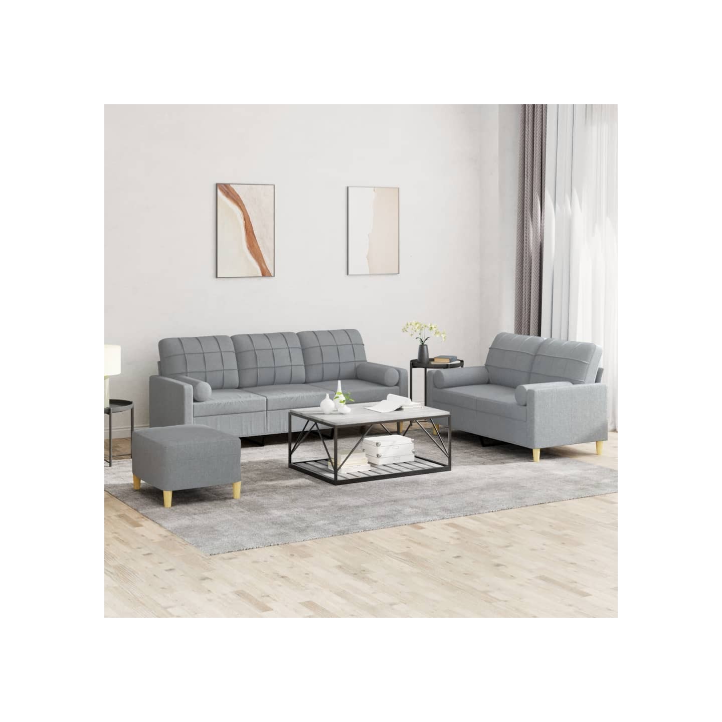Ensemble de canapés 3 pcs coussins gris clair tissu