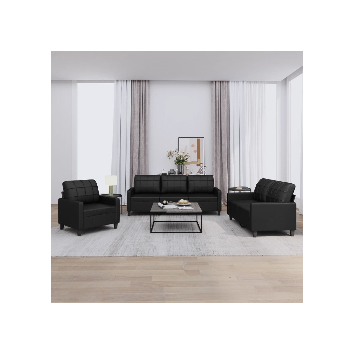 Ensemble de canapés 3 pcs avec coussins Noir Similicuir