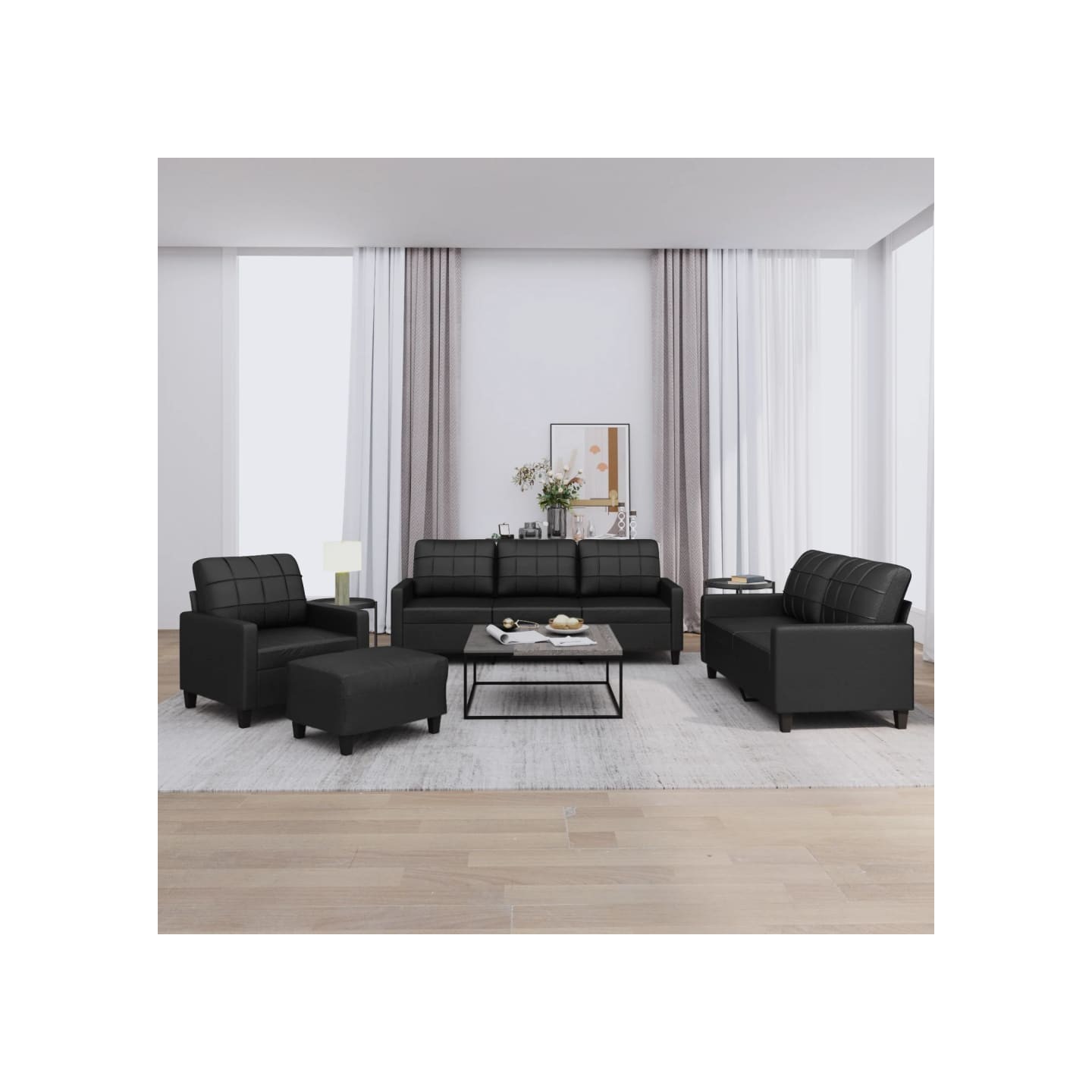 Ensemble de canapés 4 pcs avec coussins Noir Similicuir