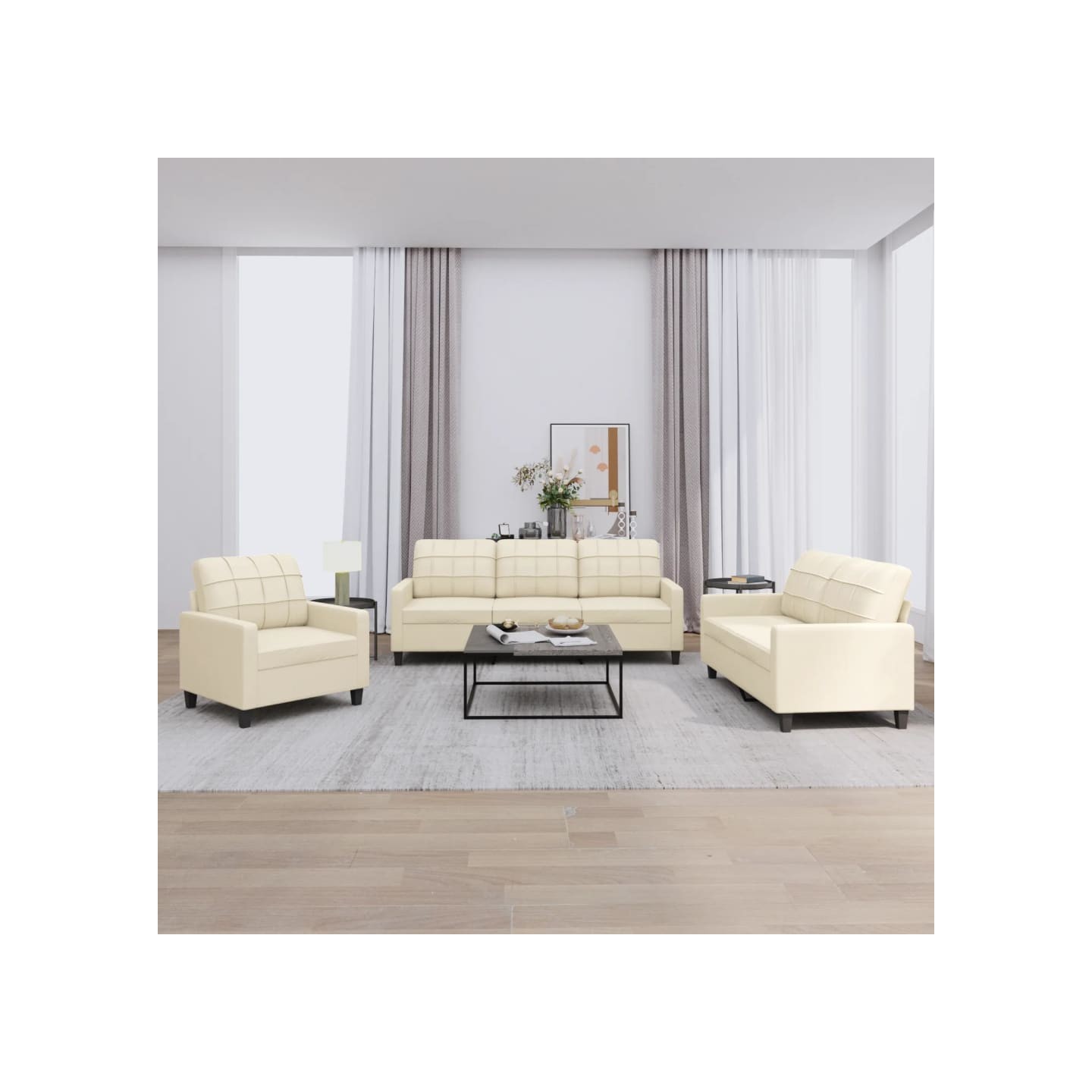 Ensemble de canapés 3 pcs avec coussins Crème Similicuir