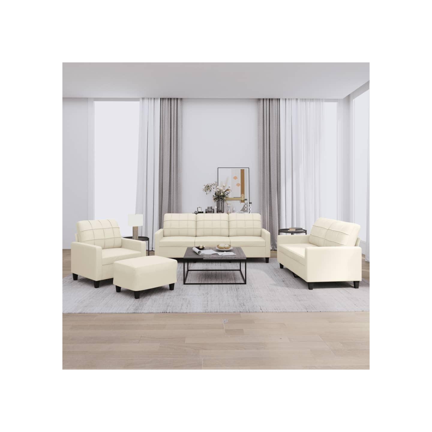 Ensemble de canapés 4 pcs avec coussins Crème Similicuir