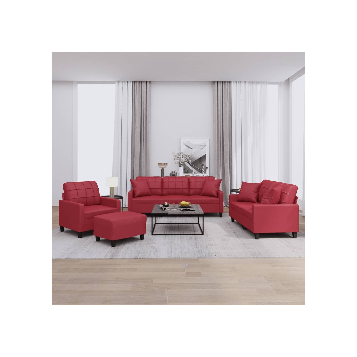 Ensemble de canapés 4 pcs et coussins rouge bordeaux similicuir