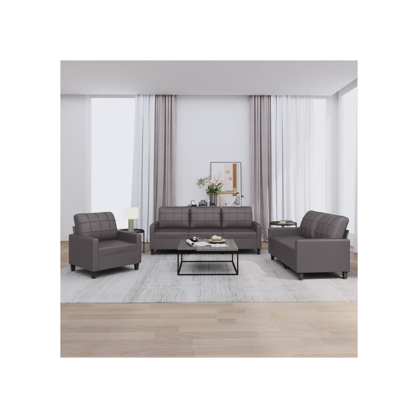 Ensemble de canapés 3 pcs avec coussins Gris Similicuir