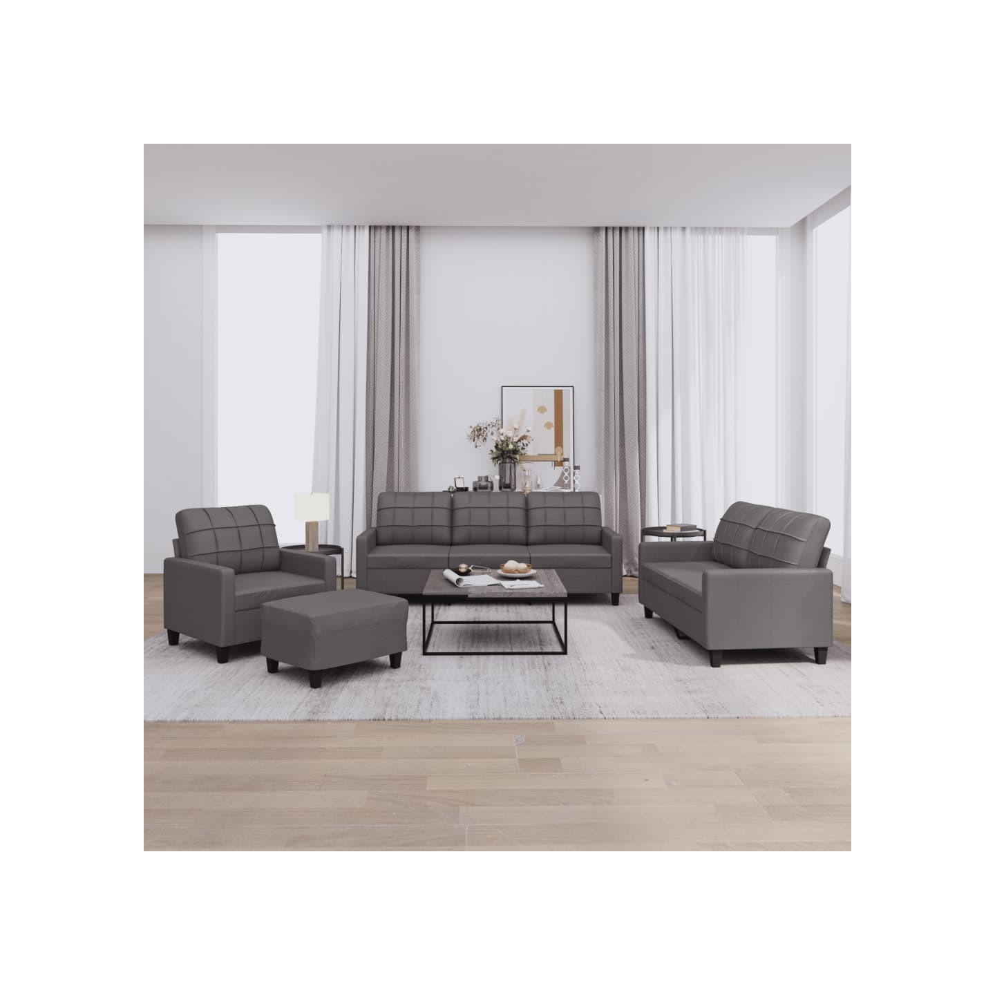 Ensemble de canapés 4 pcs avec coussins Gris Similicuir