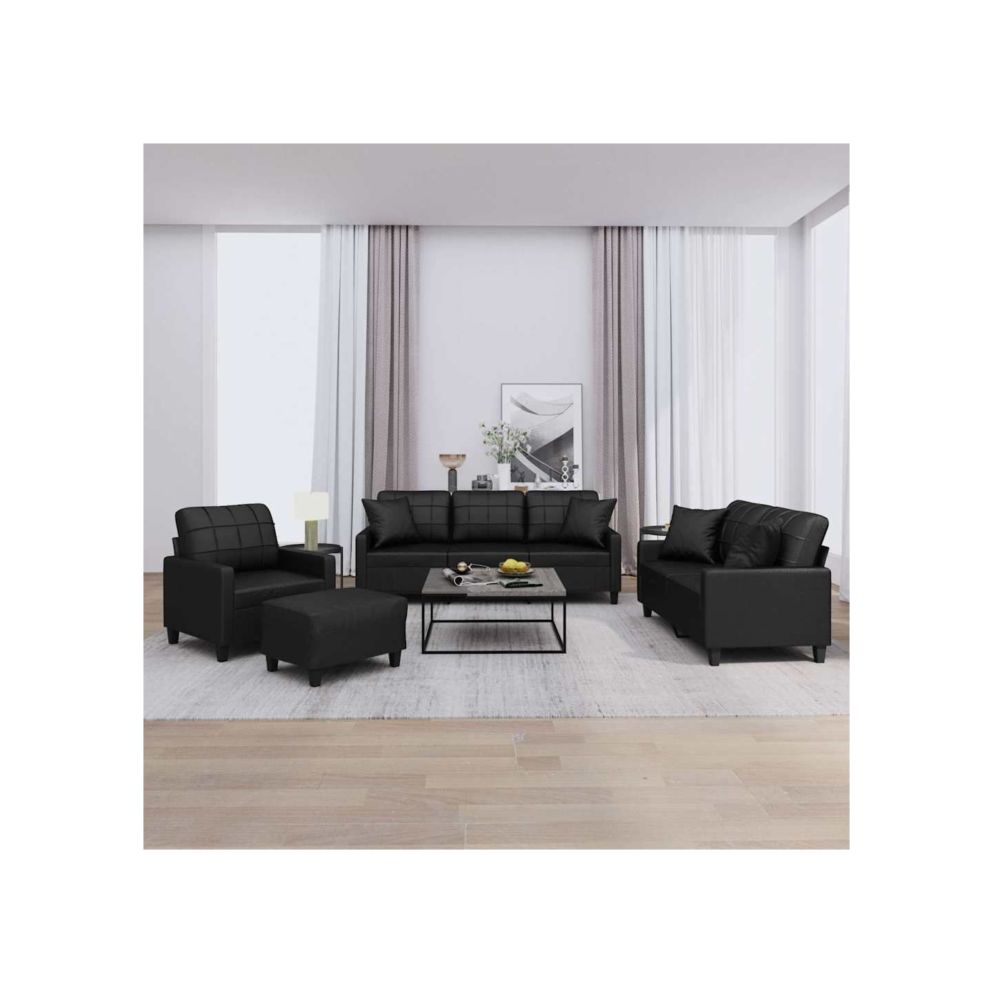 Ensemble de canapés 4 pcs avec coussins noir similicuir