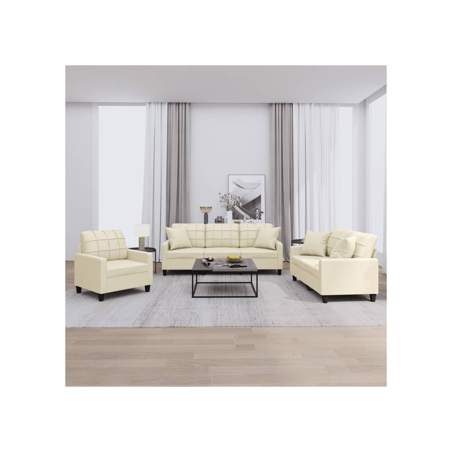 Ensemble de canapés 3 pcs avec coussins crème similicuir
