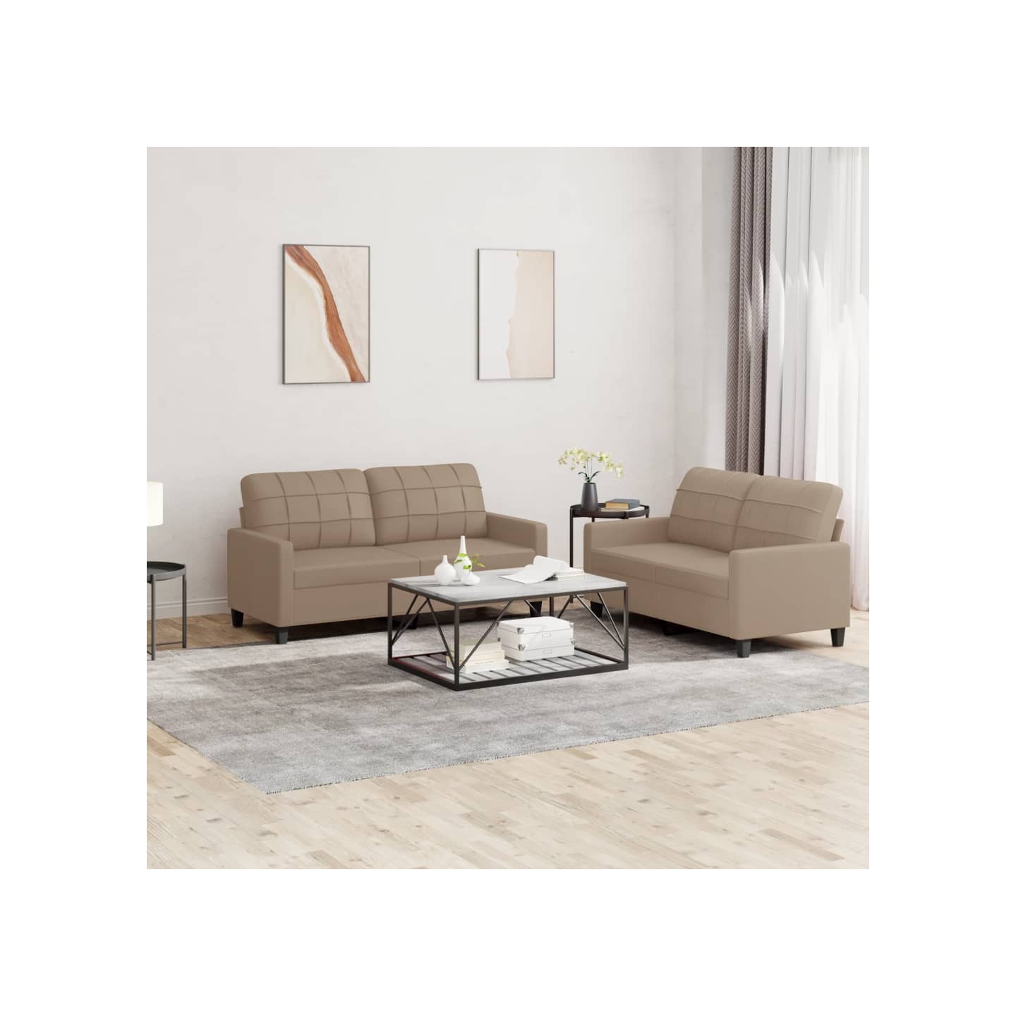 Ensemble de canapés 2 pcs avec coussins Cappuccino Similicuir