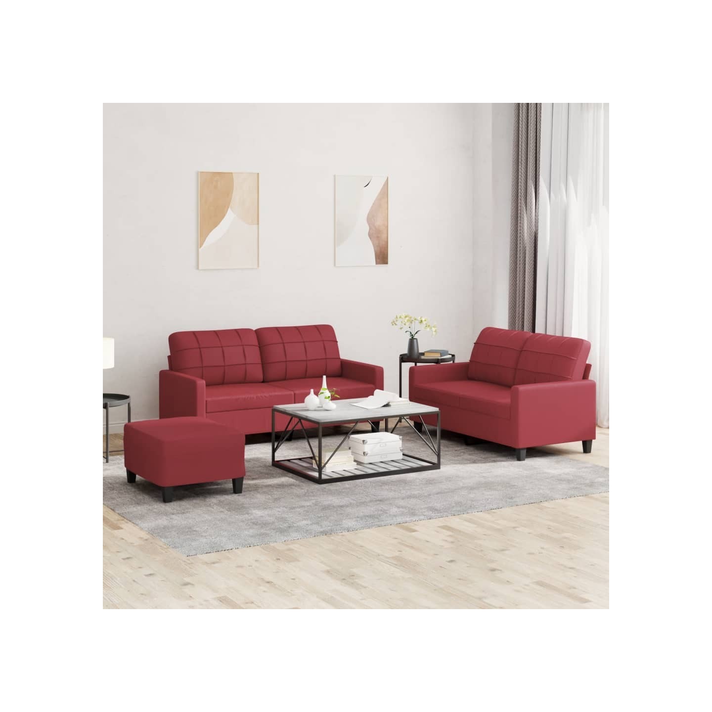 Ensemble de canapés 3 pcs et coussins Rouge bordeaux Similicuir