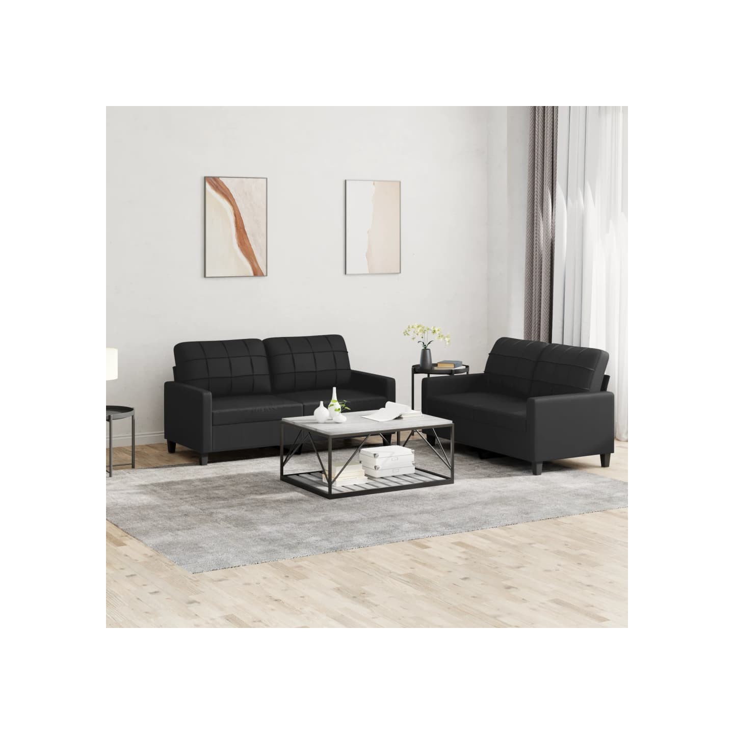 Ensemble de canapés 2 pcs avec coussins Noir Similicuir
