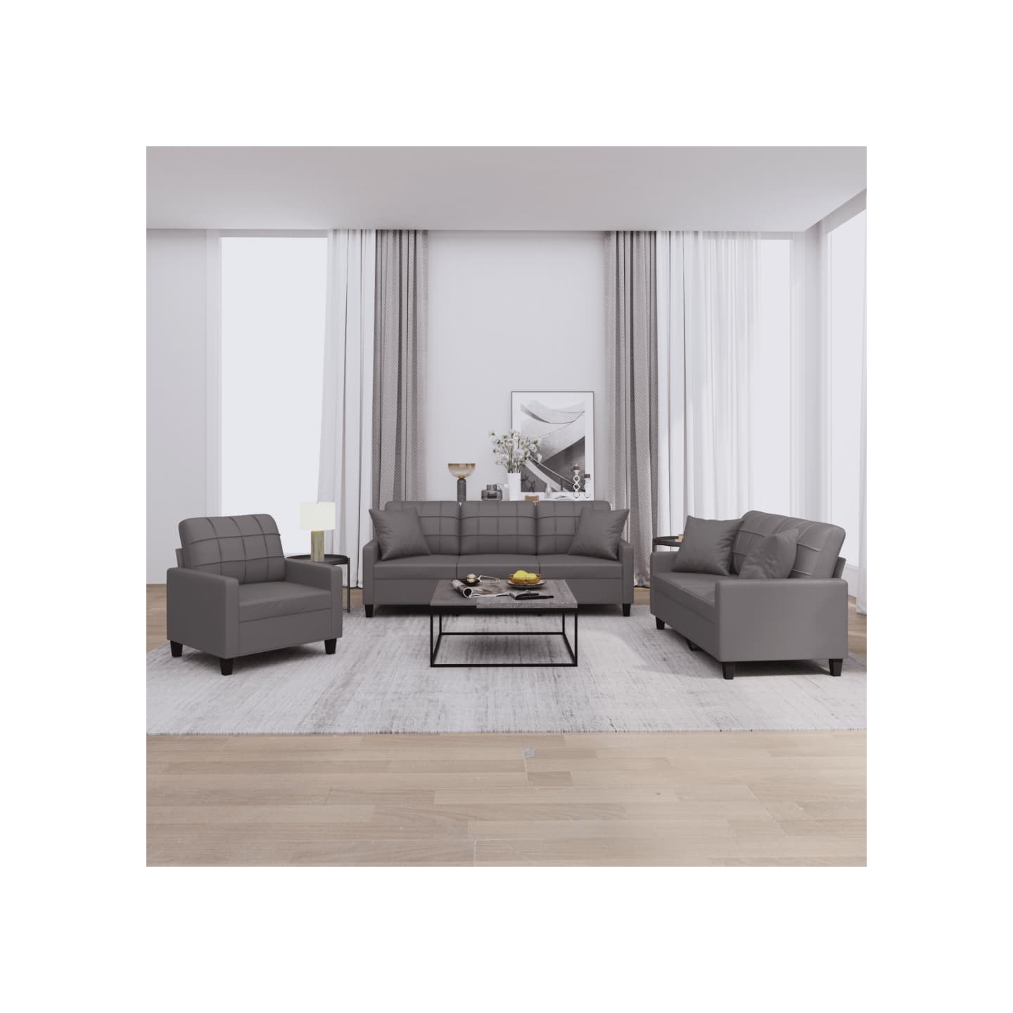 Ensemble de canapés 3 pcs avec coussins gris similicuir