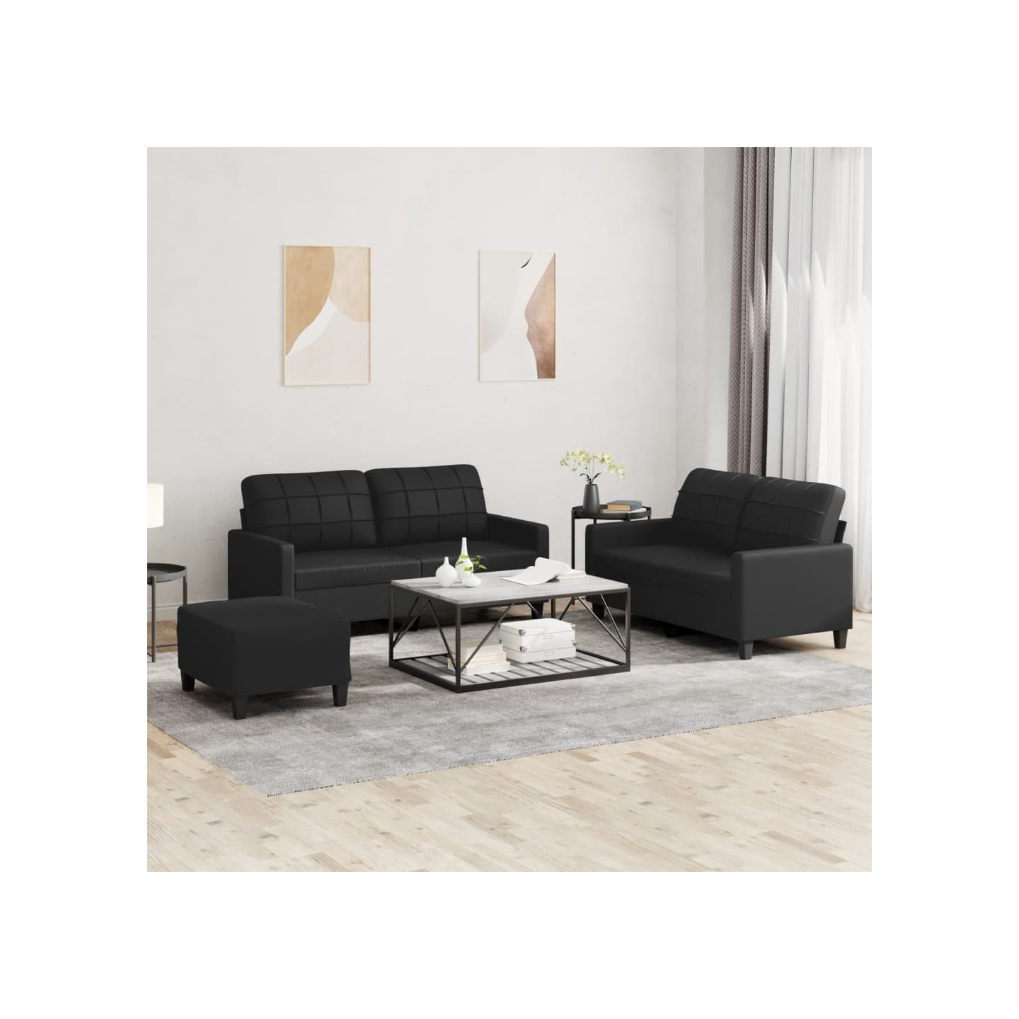 Ensemble de canapés 3 pcs avec coussins Noir Similicuir