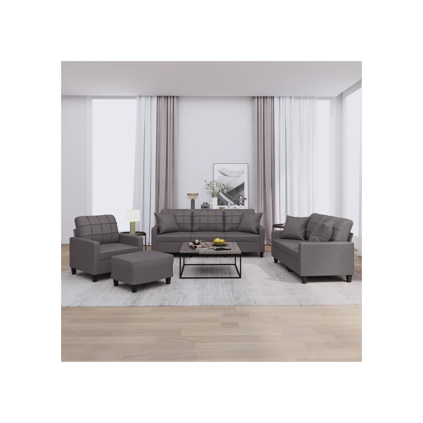 Ensemble de canapés 4 pcs avec coussins gris similicuir