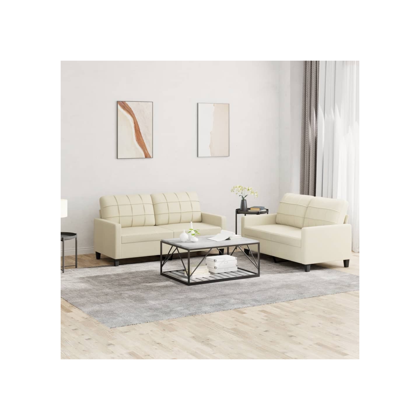 Ensemble de canapés 2 pcs avec coussins Crème Similicuir