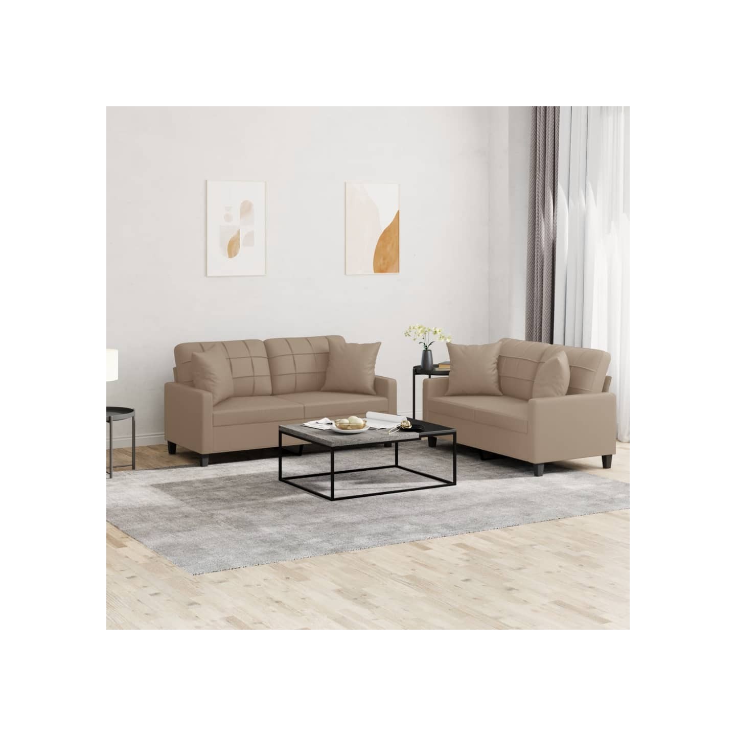 Ensemble de canapés 2 pcs avec coussins cappuccino similicuir