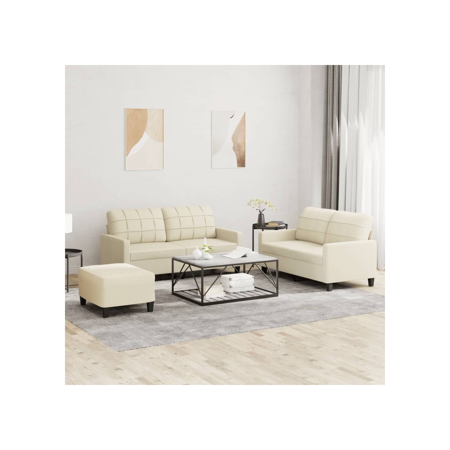 Ensemble de canapés 3 pcs avec coussins Crème Similicuir