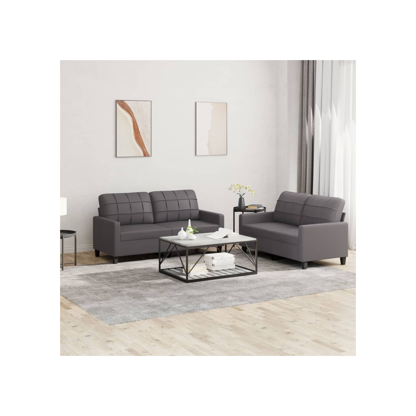 Ensemble de canapés 2 pcs avec coussins Gris Similicuir