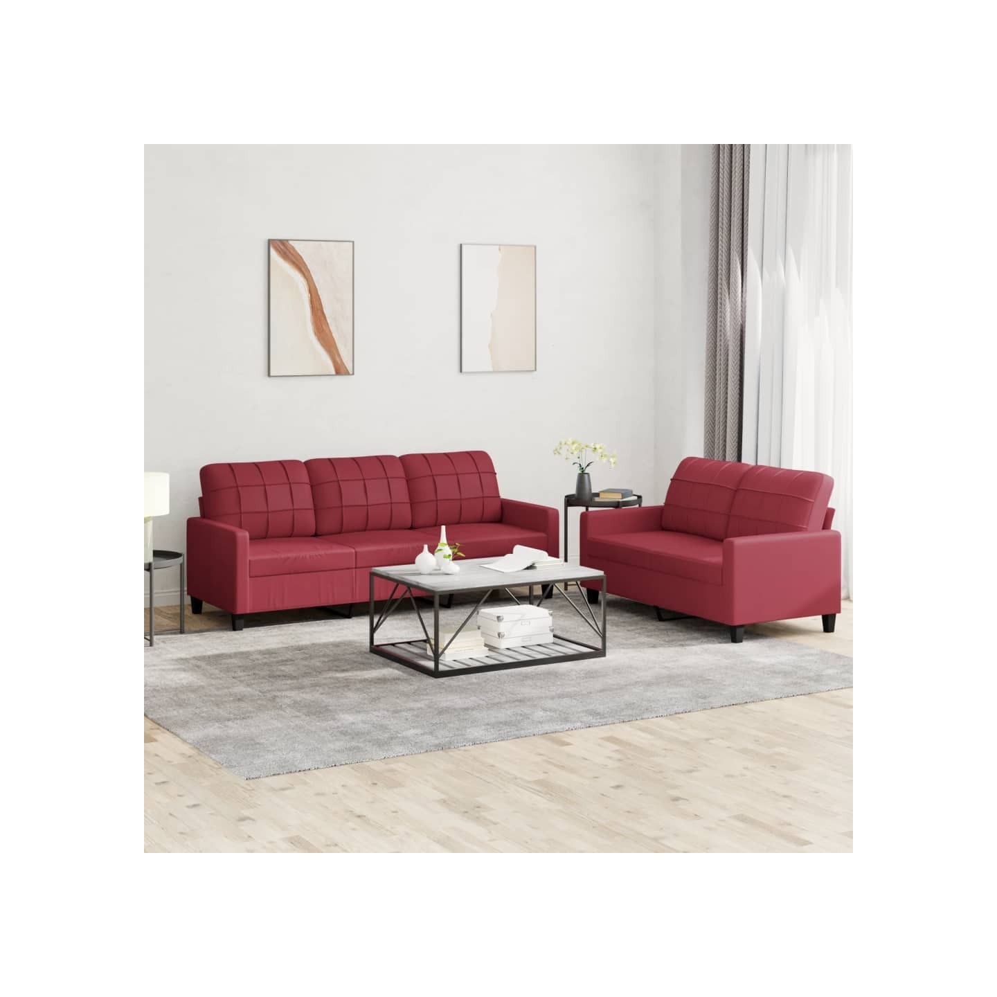 Ensemble de canapés 2 pcs et coussins Rouge bordeaux Similicuir