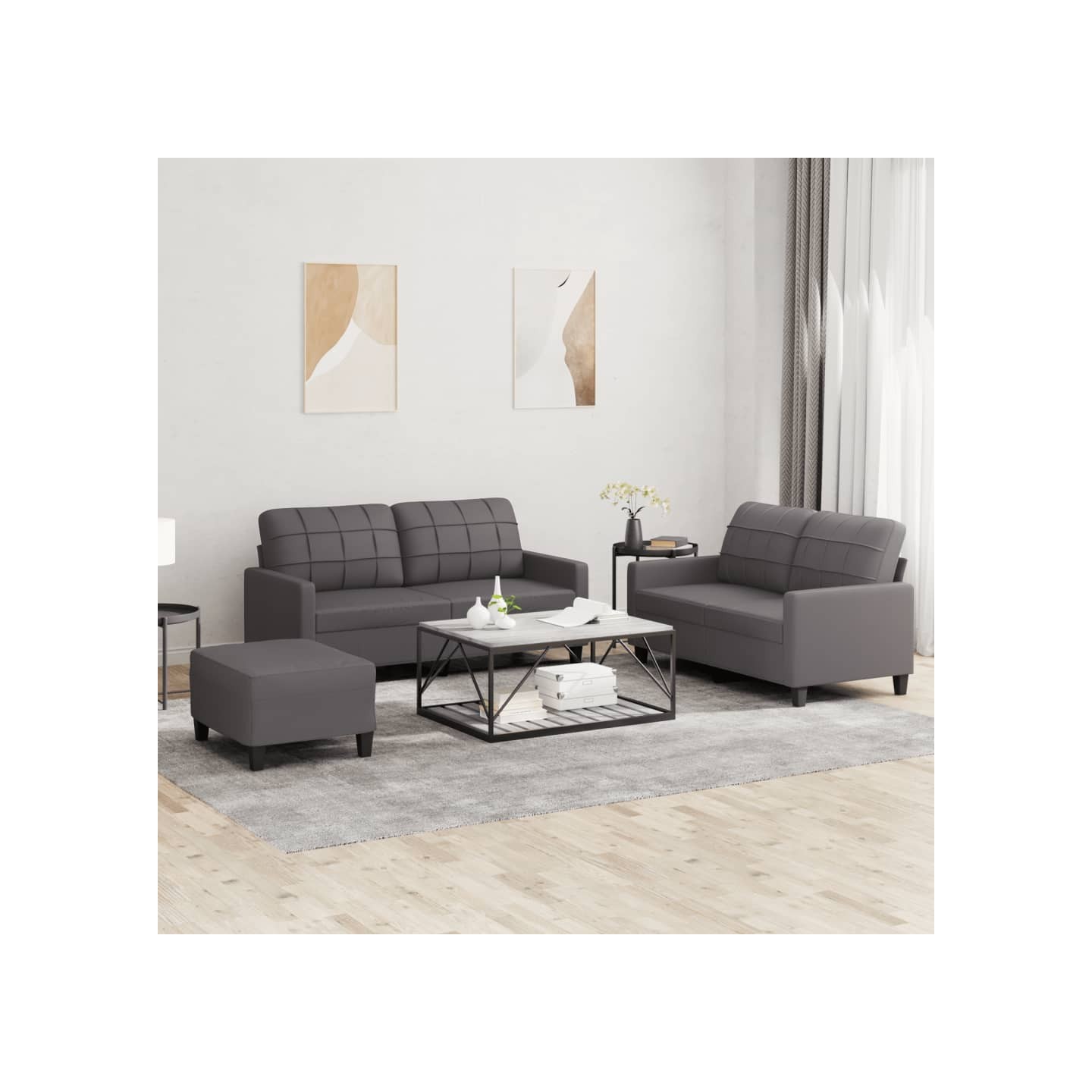 Ensemble de canapés 3 pcs avec coussins Gris Similicuir