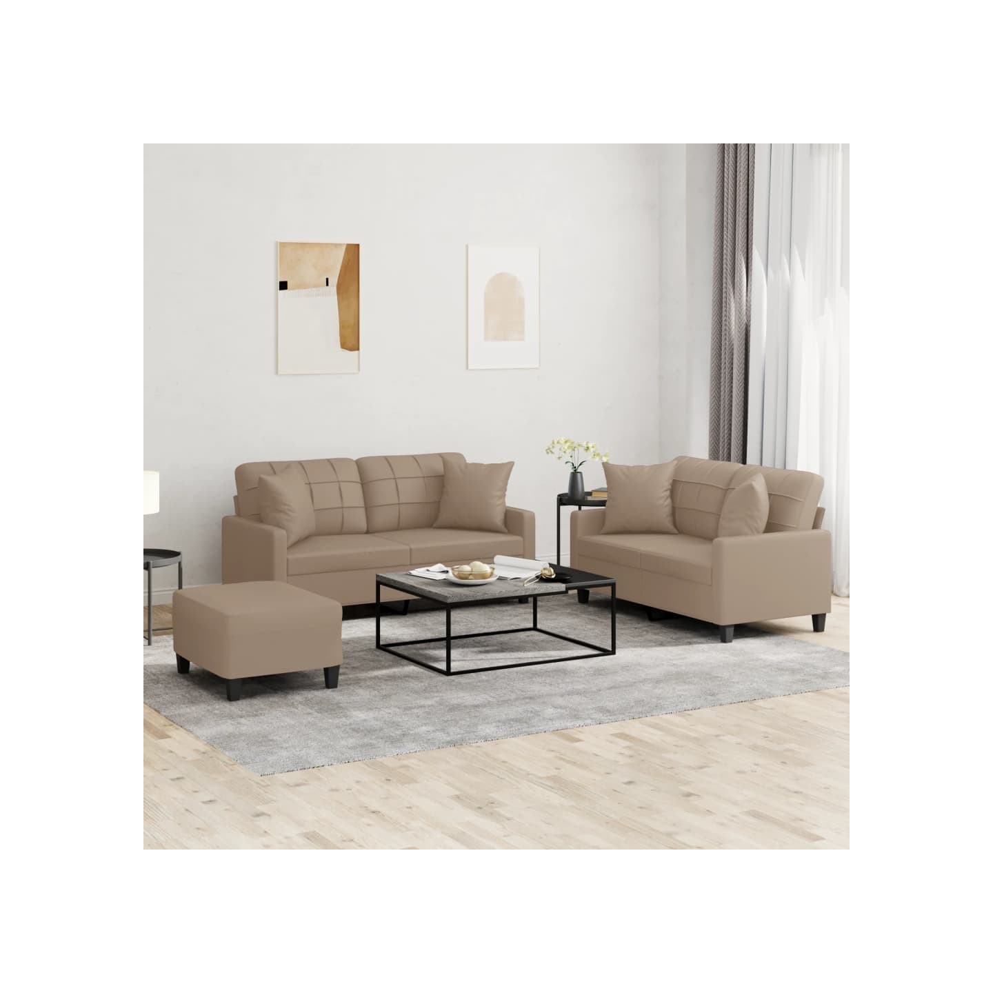 Ensemble de canapés 3 pcs avec coussins cappuccino similicuir