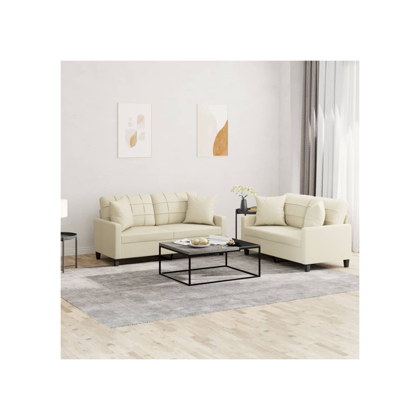 Ensemble de canapés 2 pcs avec coussins crème similicuir