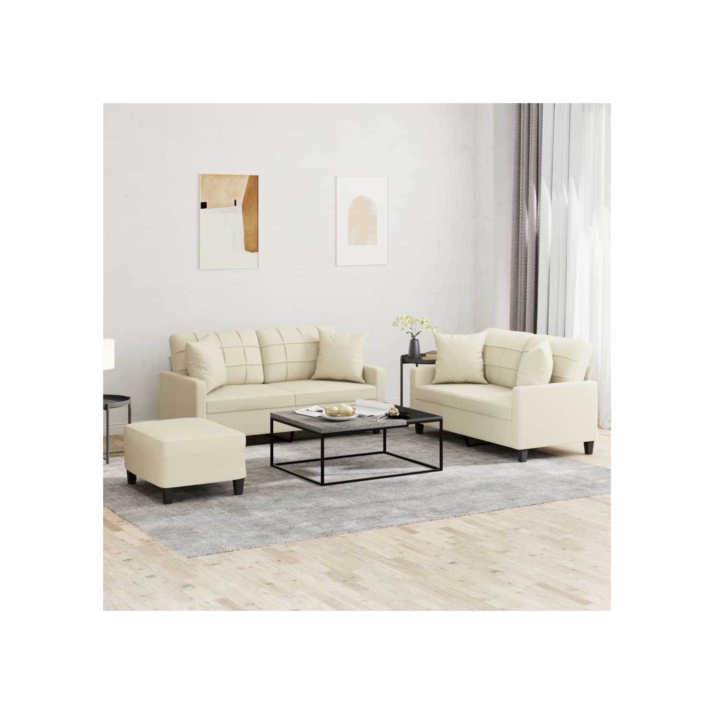 Ensemble de canapés 3 pcs avec coussins crème similicuir