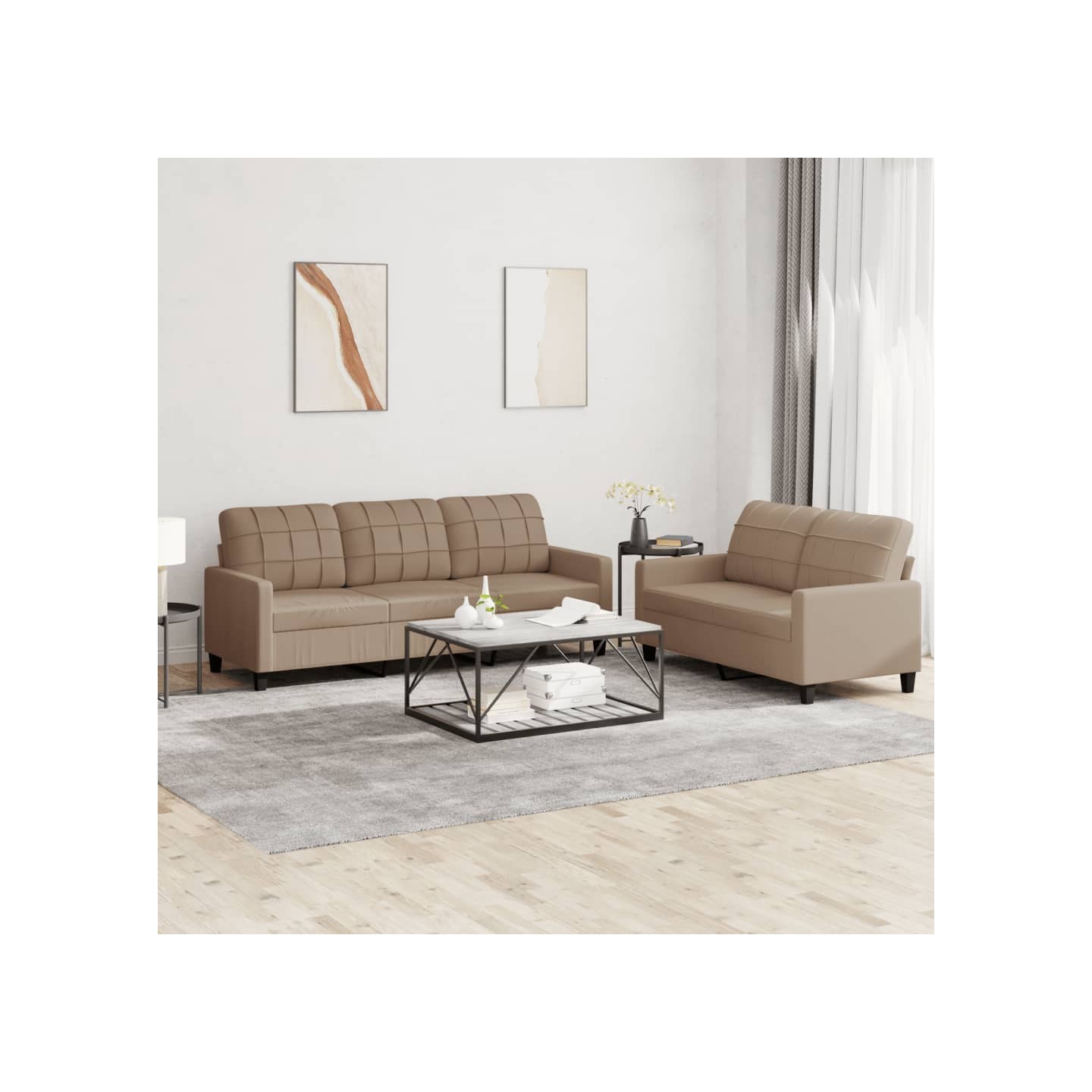 Ensemble de canapés 2 pcs avec coussins Cappuccino Similicuir