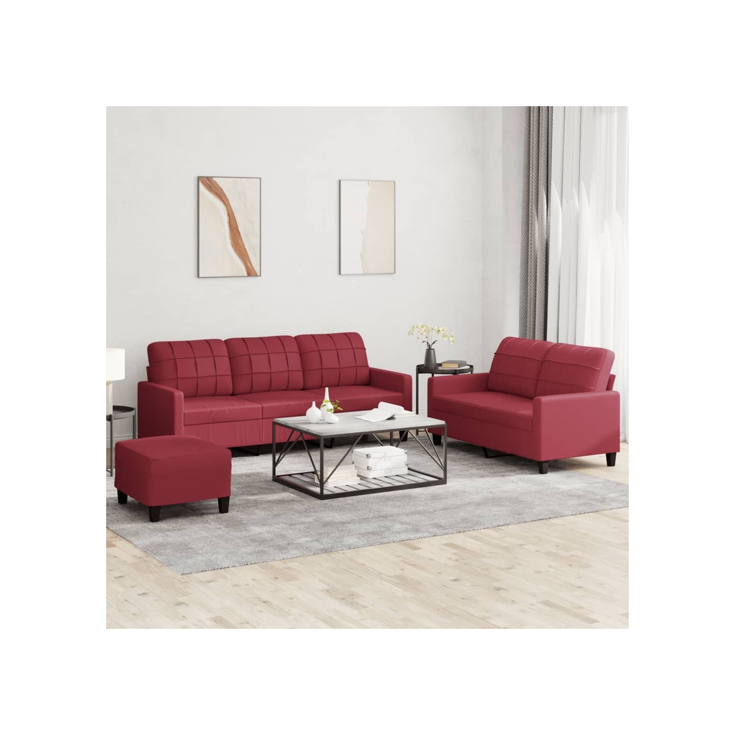 Ensemble de canapés 3 pcs et coussins Rouge bordeaux Similicuir