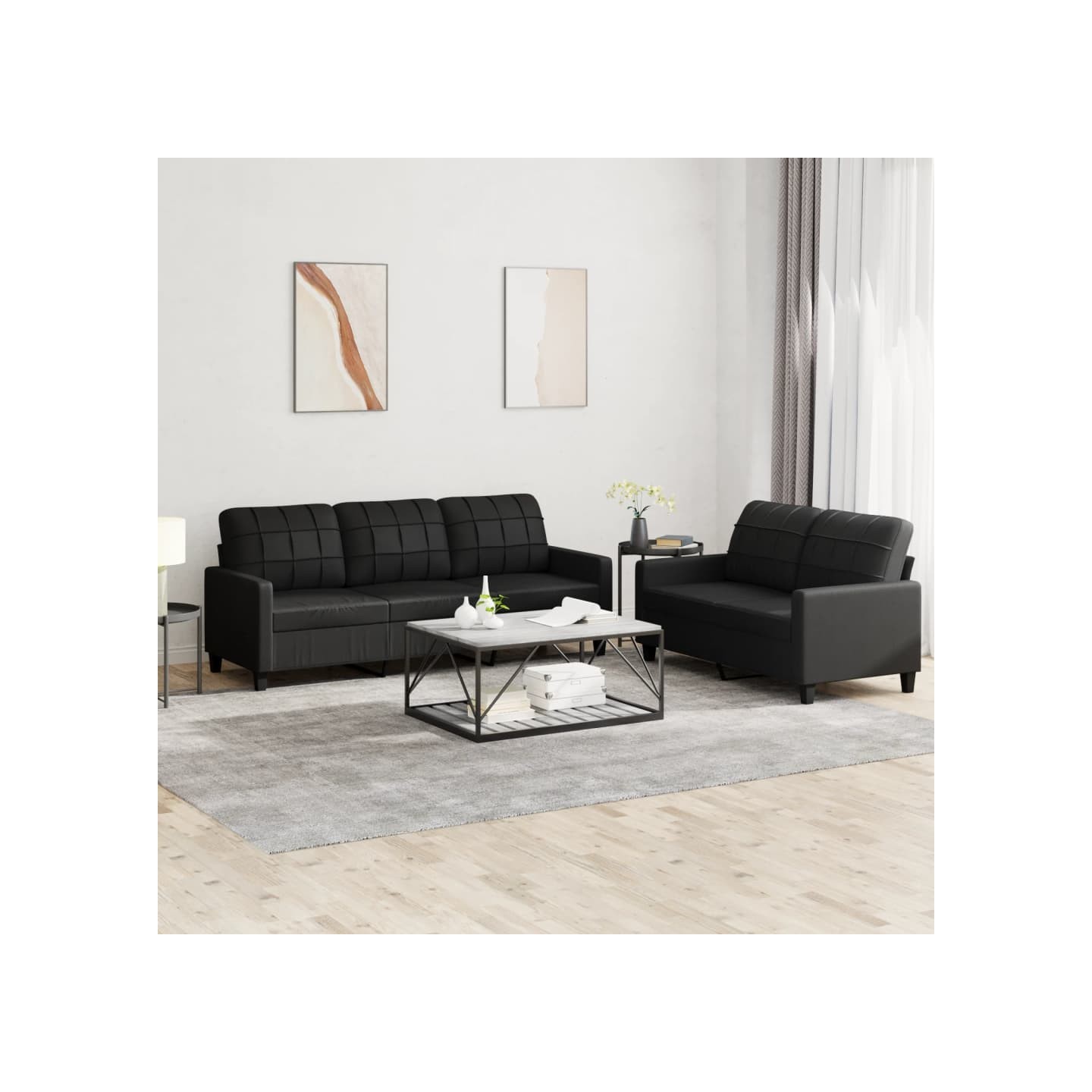 Ensemble de canapés 2 pcs avec coussins Noir Similicuir