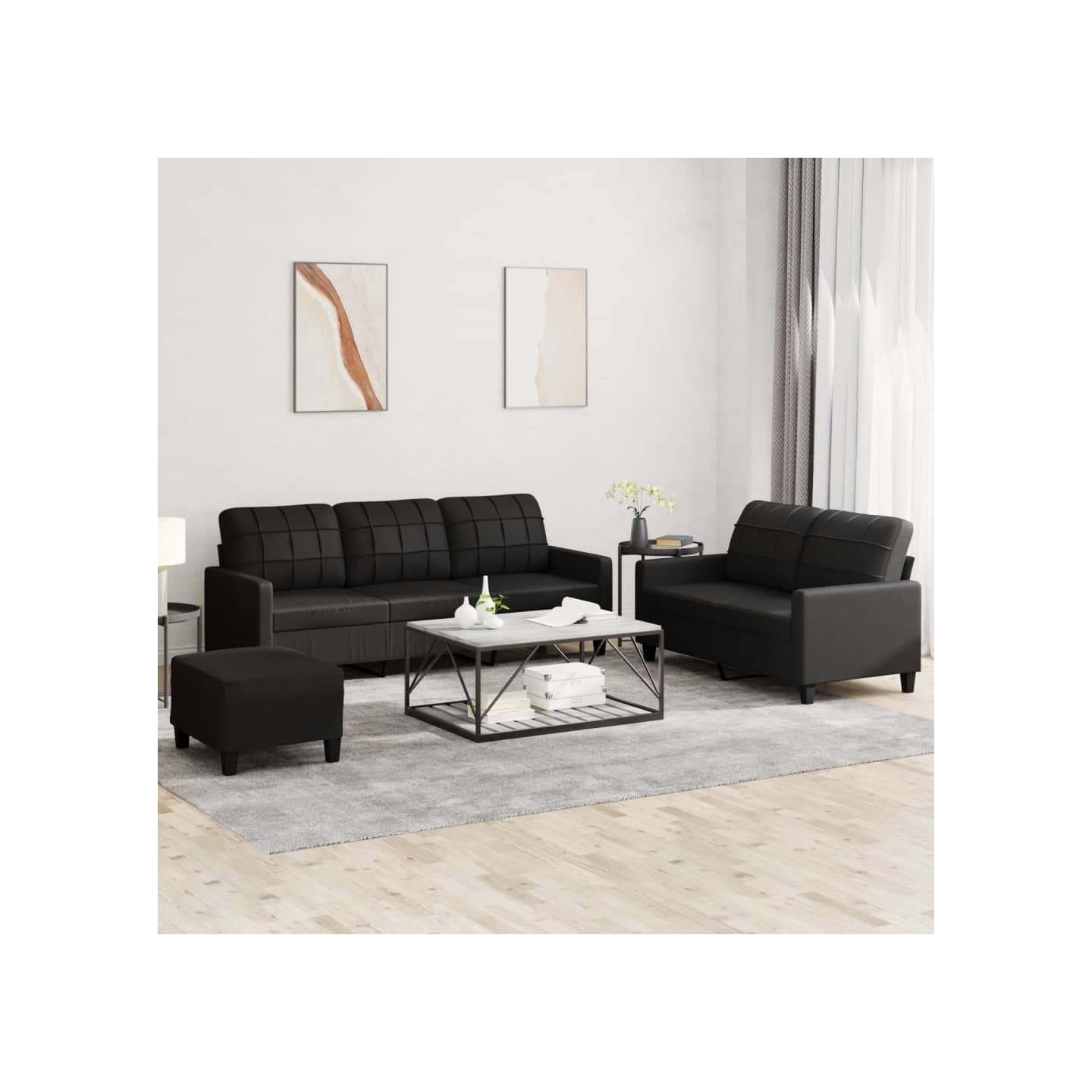 Ensemble de canapés 3 pcs avec coussins Noir Similicuir