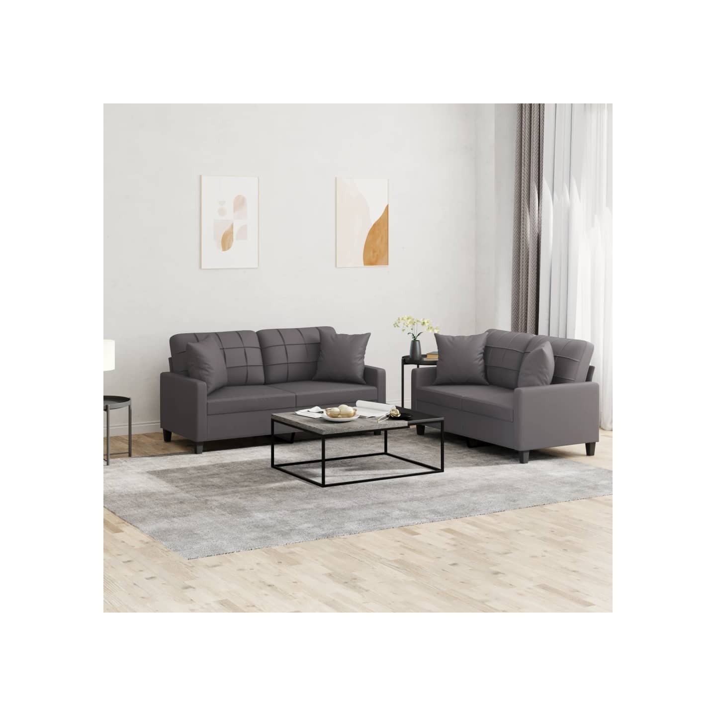 Ensemble de canapés 2 pcs avec coussins gris similicuir