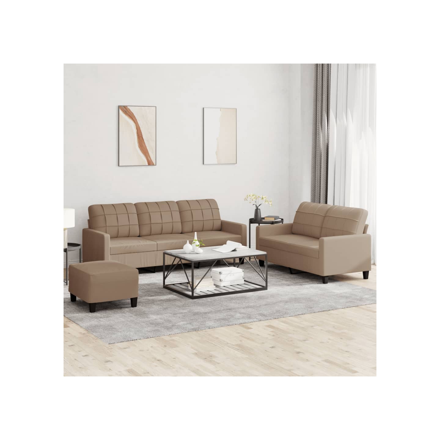 Ensemble de canapés 3 pcs avec coussins Cappuccino Similicuir