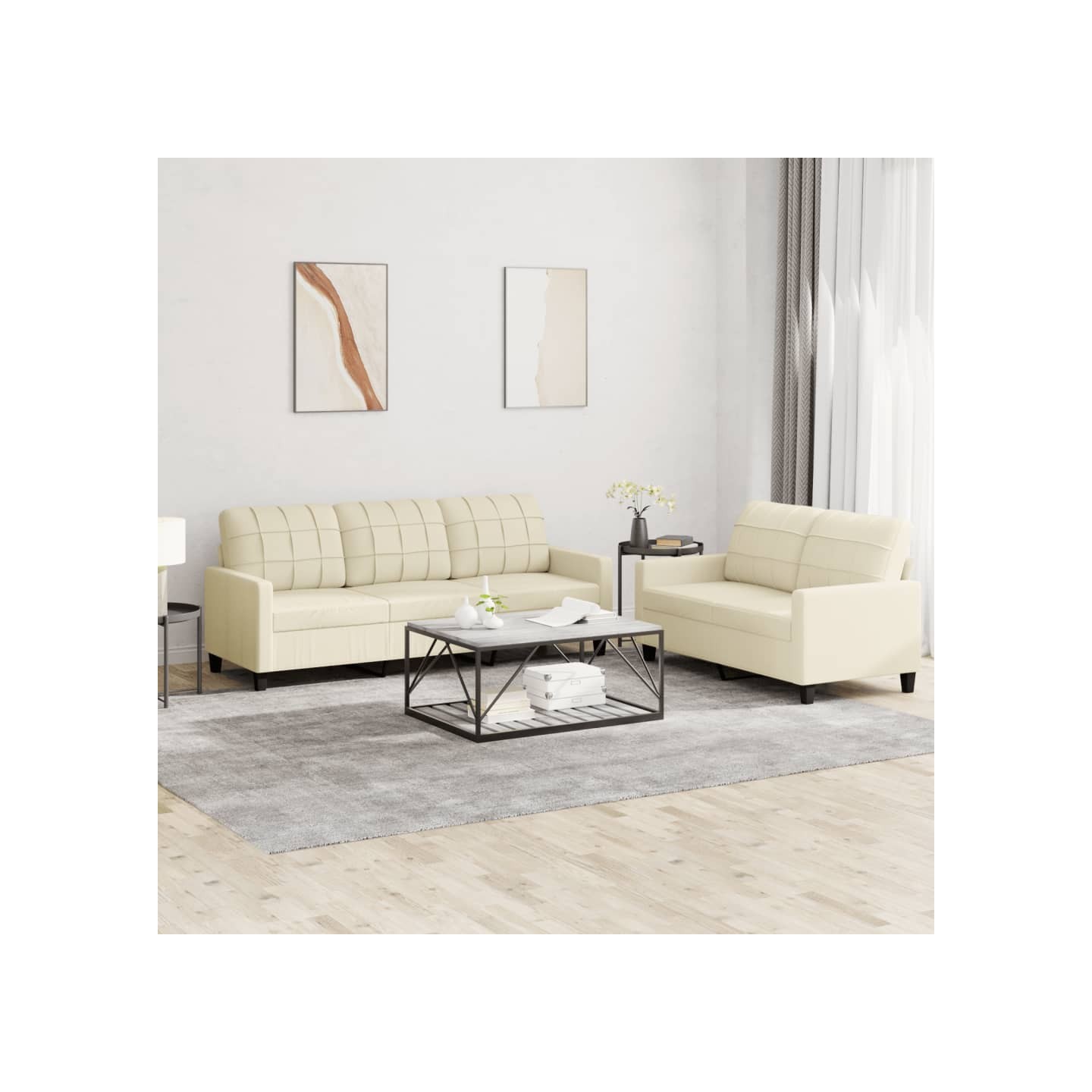 Ensemble de canapés 2 pcs avec coussins Crème Similicuir