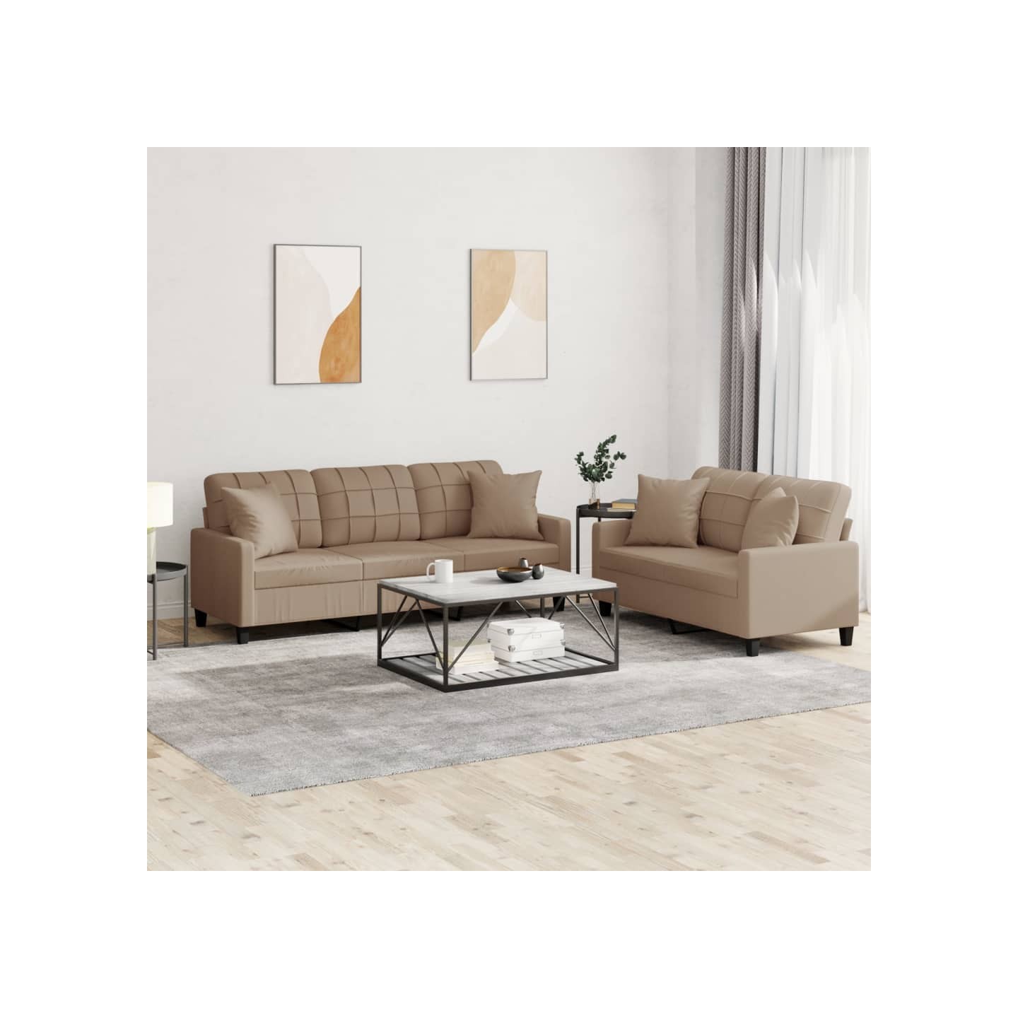 Ensemble de canapés 2 pcs avec coussins cappuccino similicuir