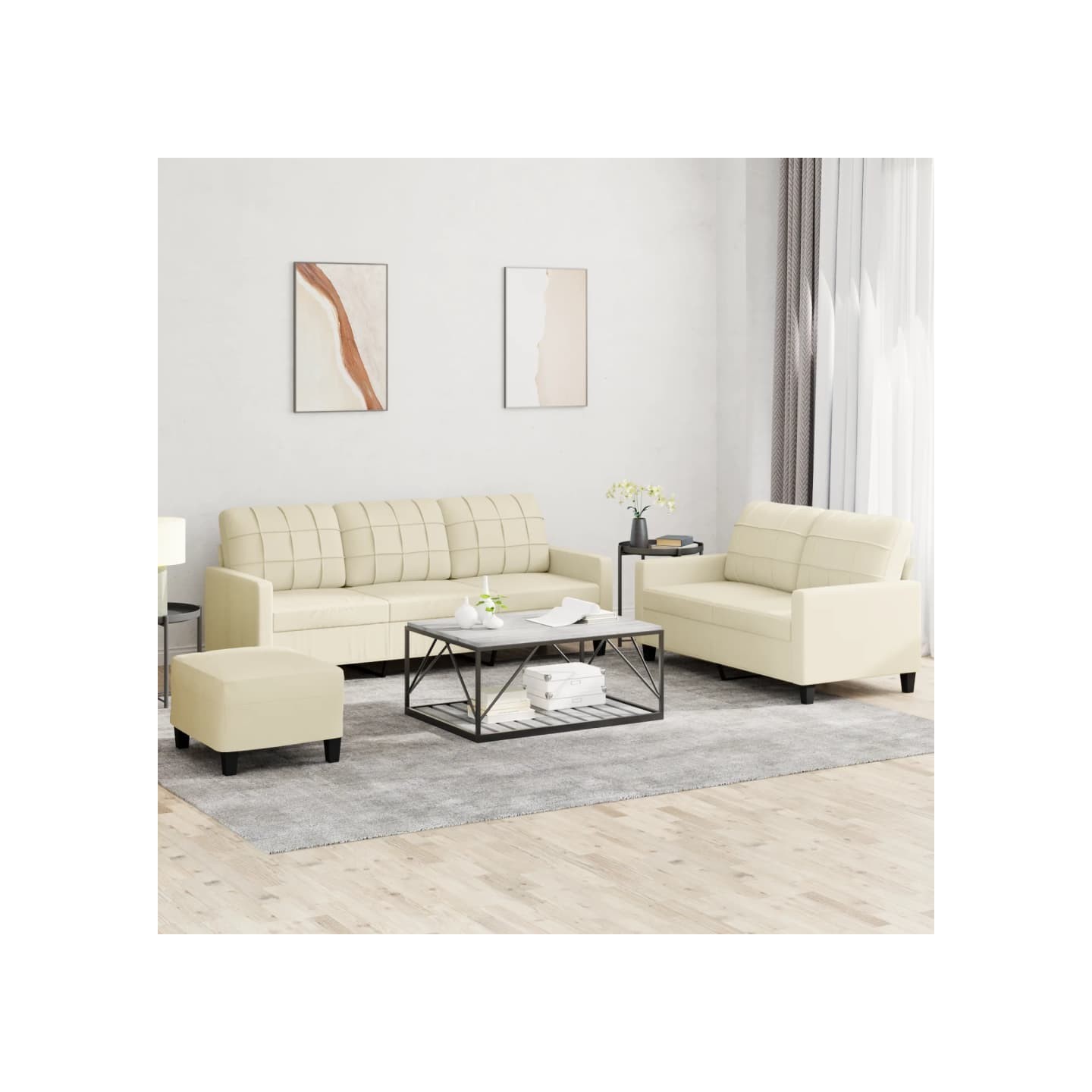 Ensemble de canapés 3 pcs avec coussins Crème Similicuir