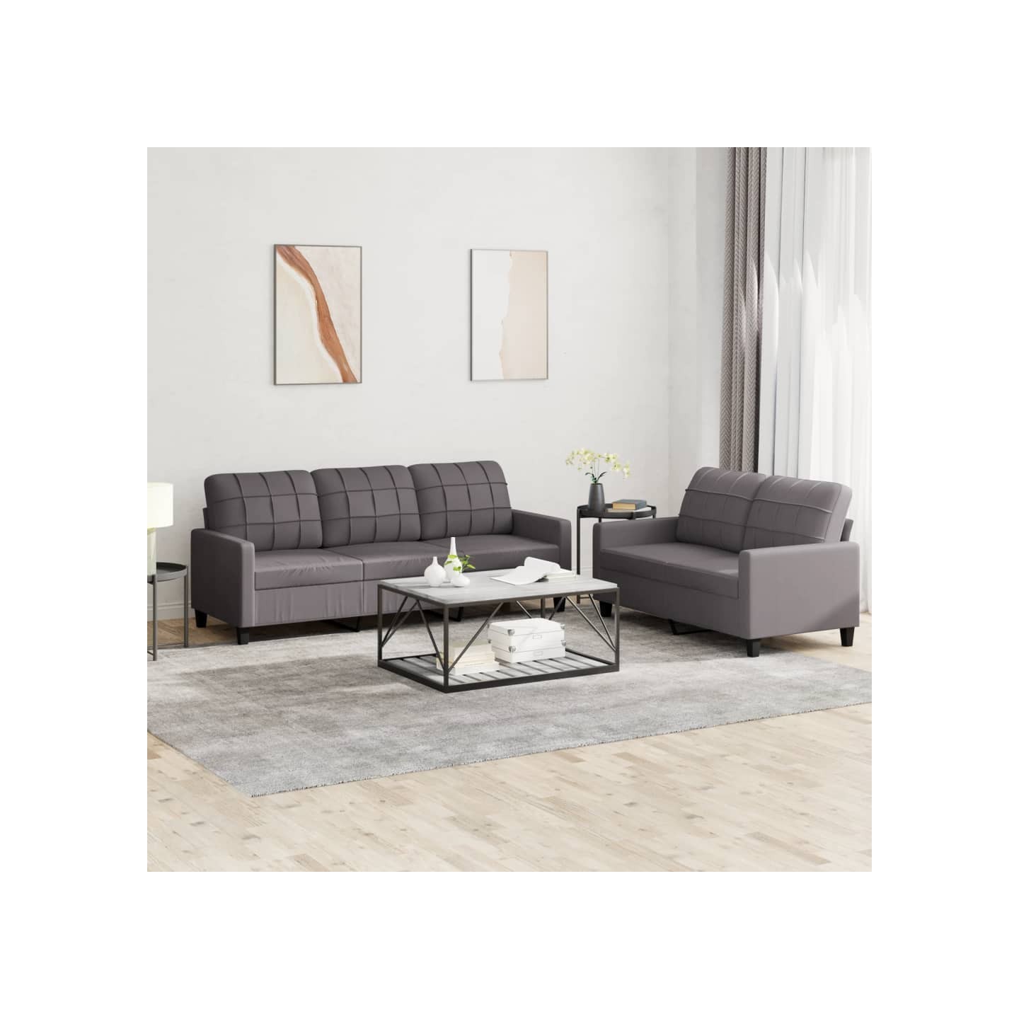 Ensemble de canapés 2 pcs avec coussins Gris Similicuir