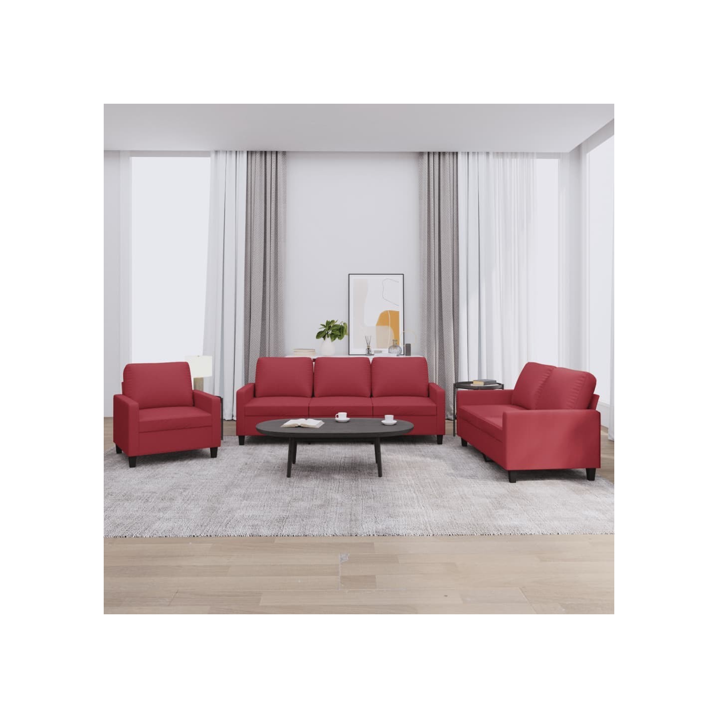 Ensemble de canapés 3 pcs et coussins Rouge bordeaux Similicuir