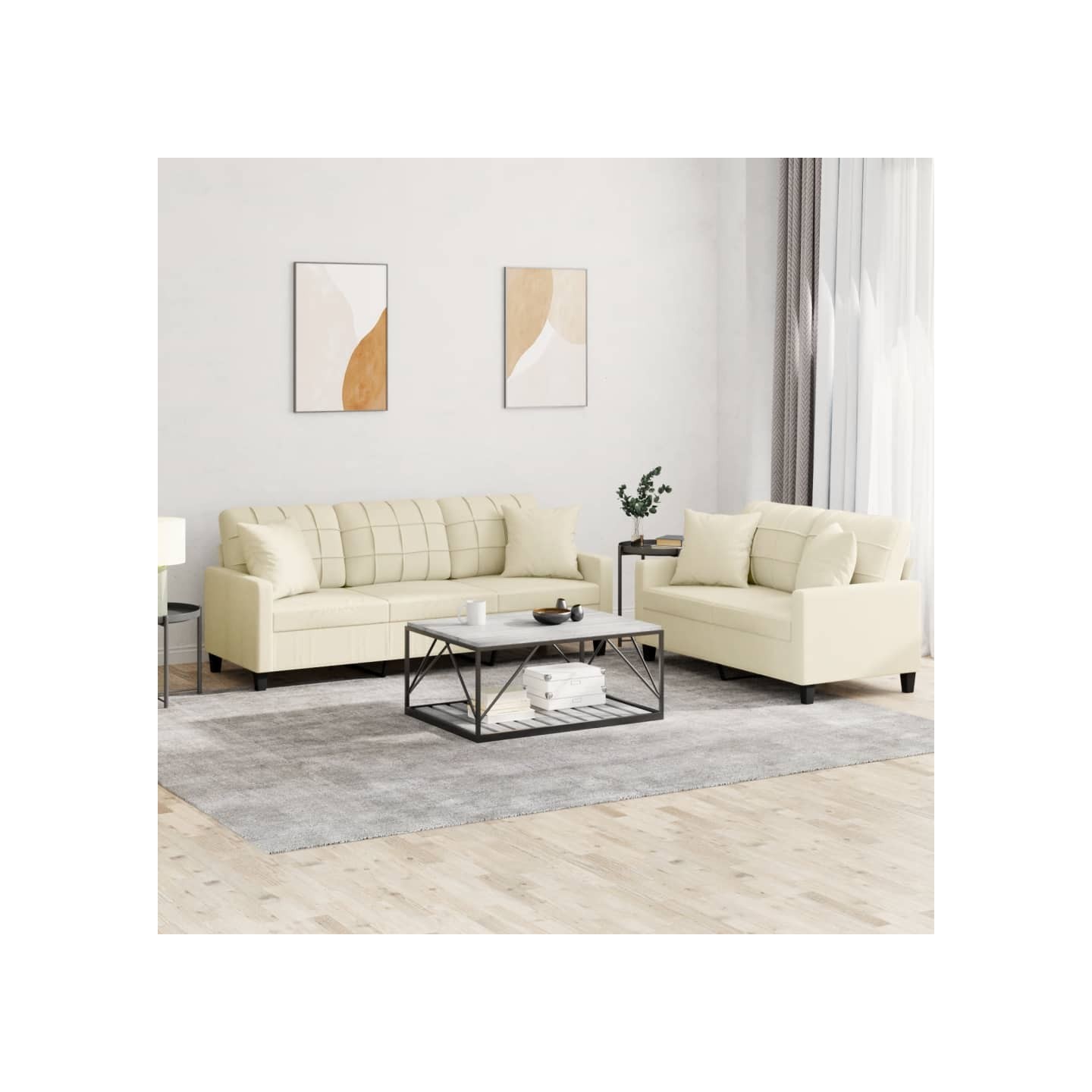 Ensemble de canapés 2 pcs avec coussins crème similicuir