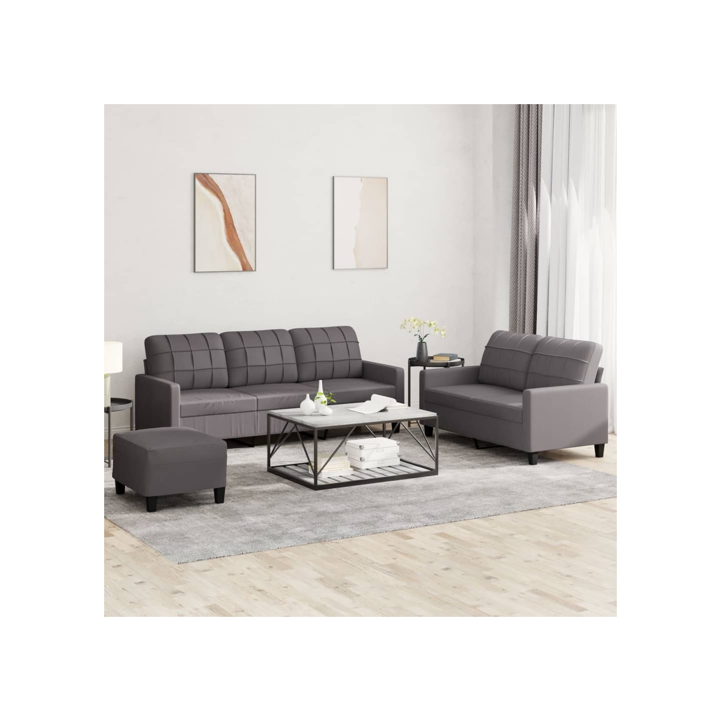 Ensemble de canapés 3 pcs avec coussins Gris Similicuir