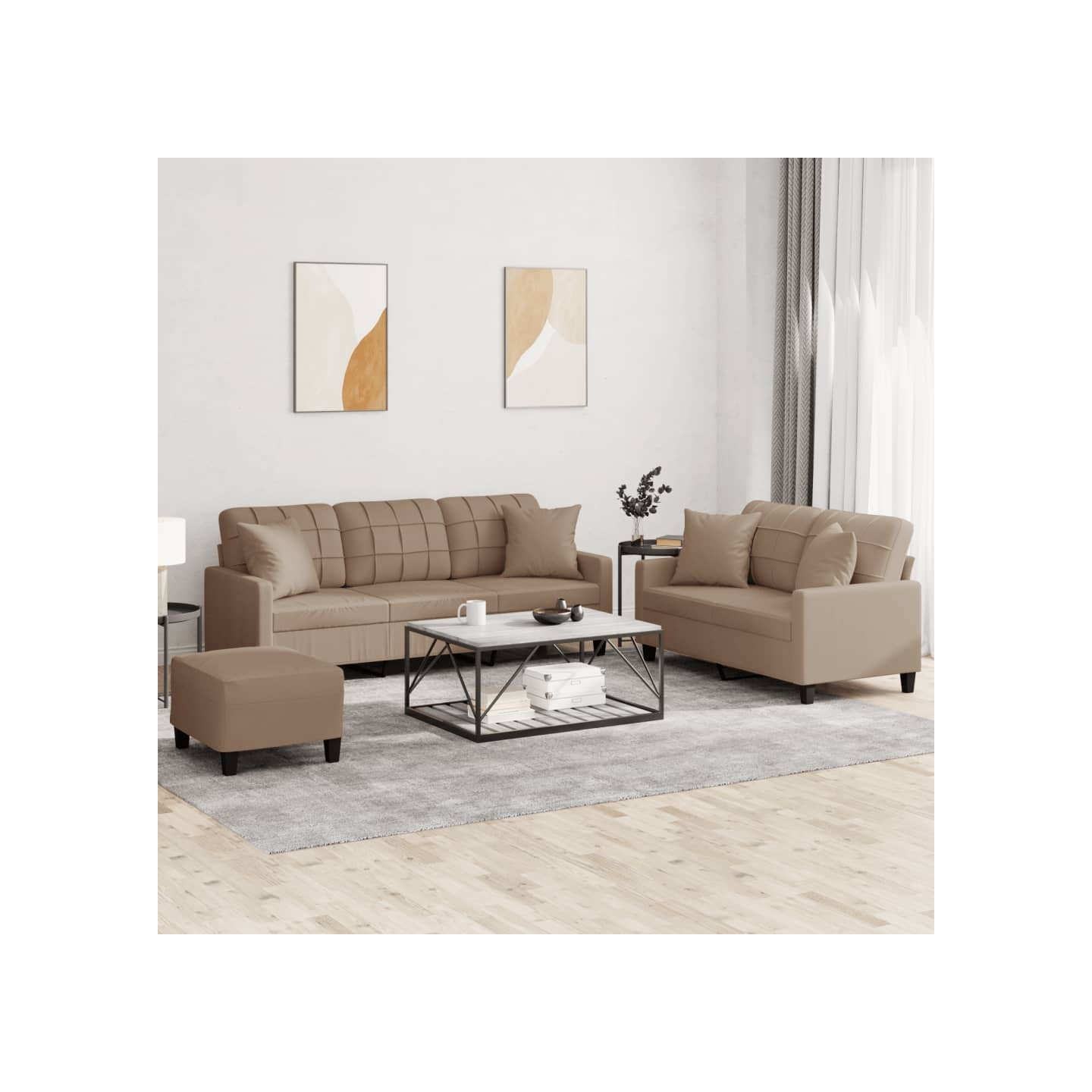 Ensemble de canapés 3 pcs avec coussins cappuccino similicuir