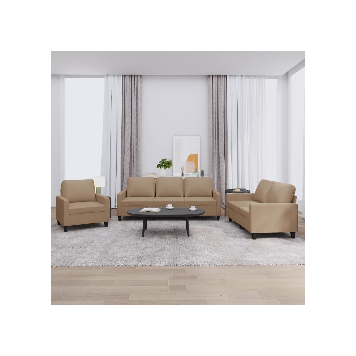 Ensemble de canapés 3 pcs avec coussins Cappuccino Similicuir