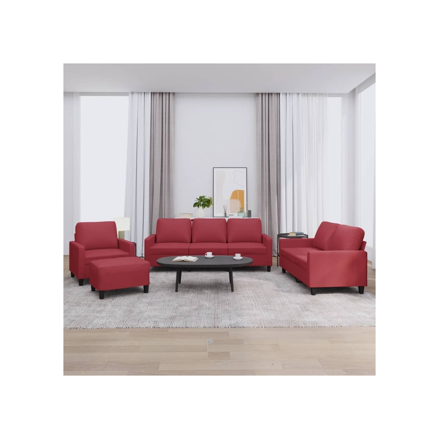 Ensemble de canapés 4 pcs et coussins Rouge bordeaux Similicuir
