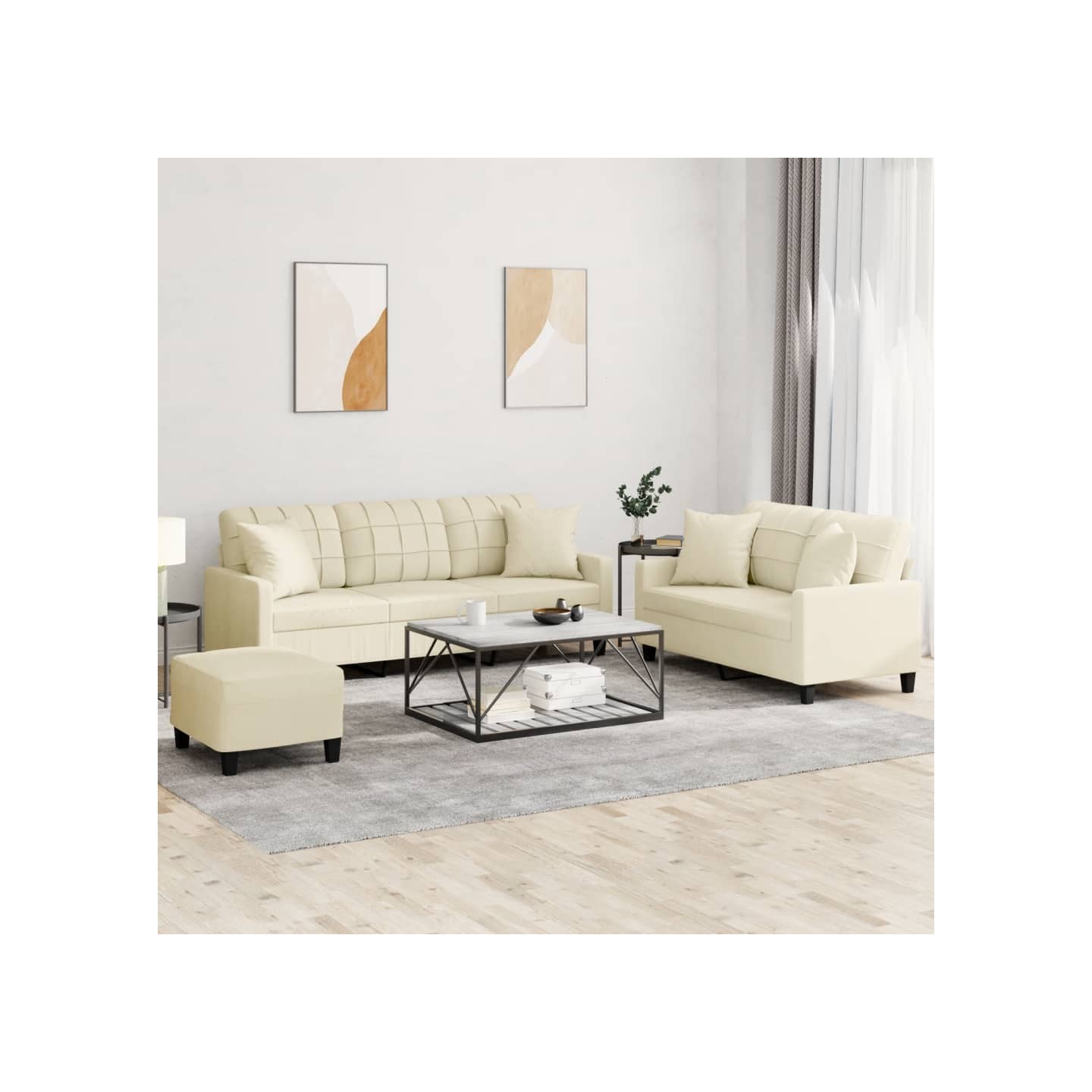 Ensemble de canapés 3 pcs avec coussins crème similicuir