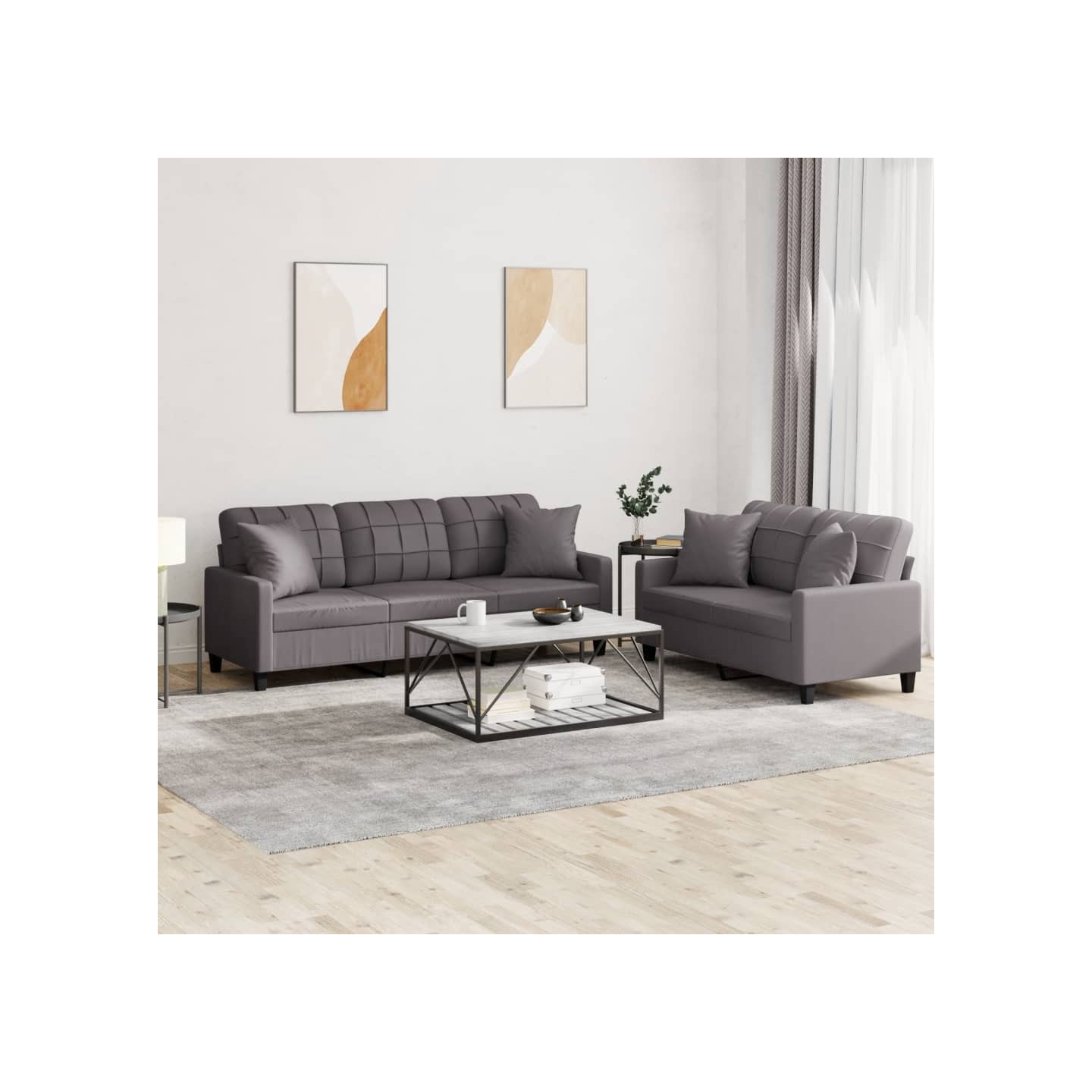 Ensemble de canapés 2 pcs avec coussins gris similicuir
