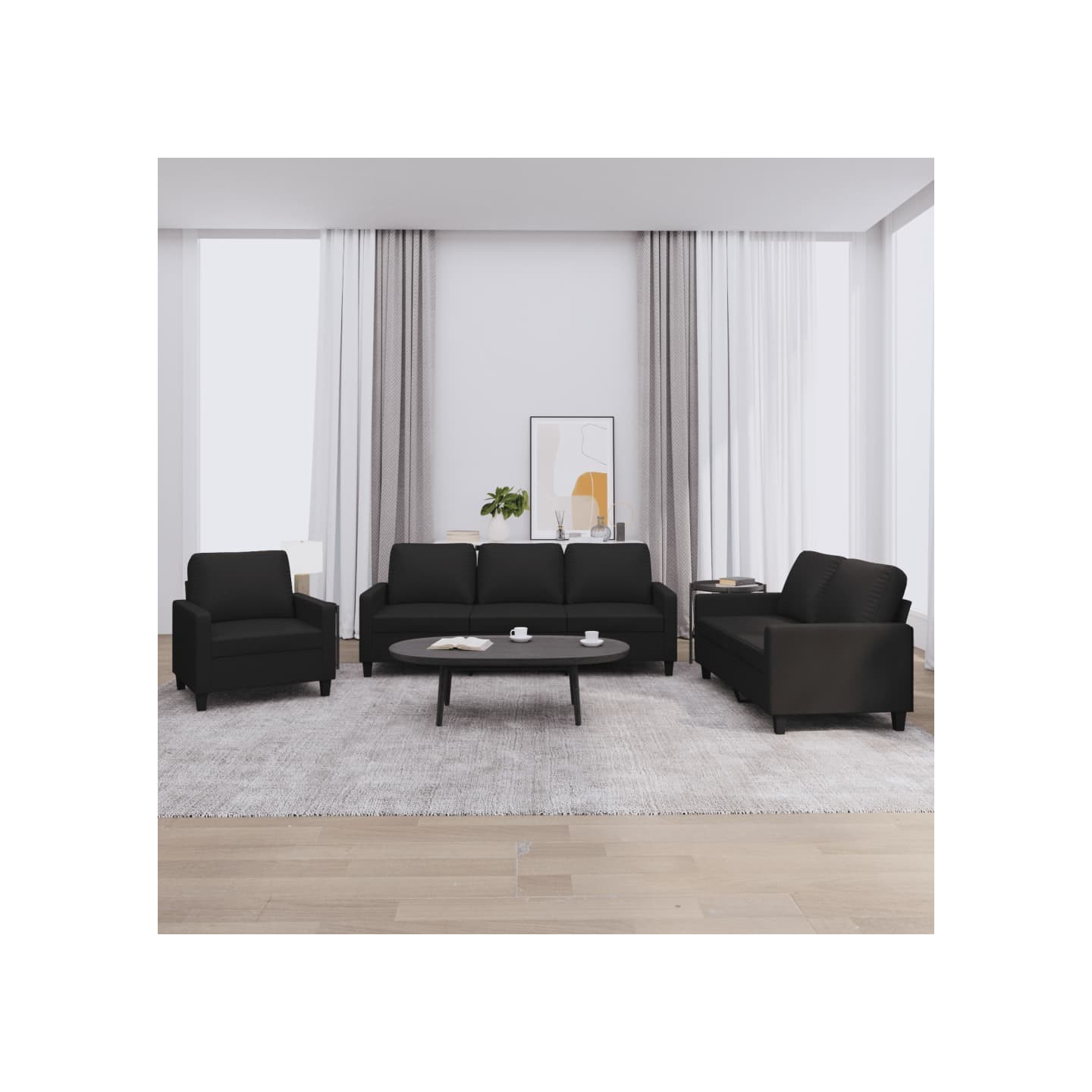 Ensemble de canapés 3 pcs avec coussins Noir Similicuir