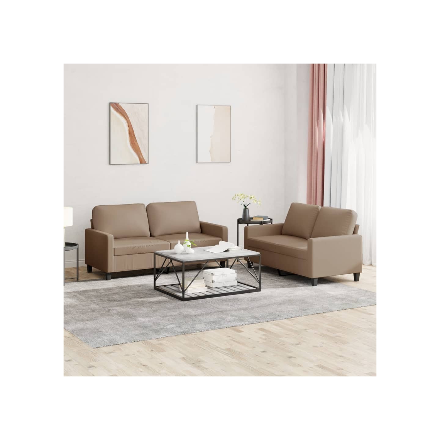 Ensemble de canapés 2 pcs avec coussins Cappuccino Similicuir