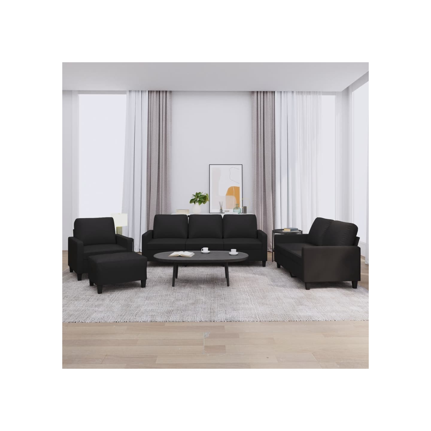 Ensemble de canapés 4 pcs avec coussins Noir Similicuir