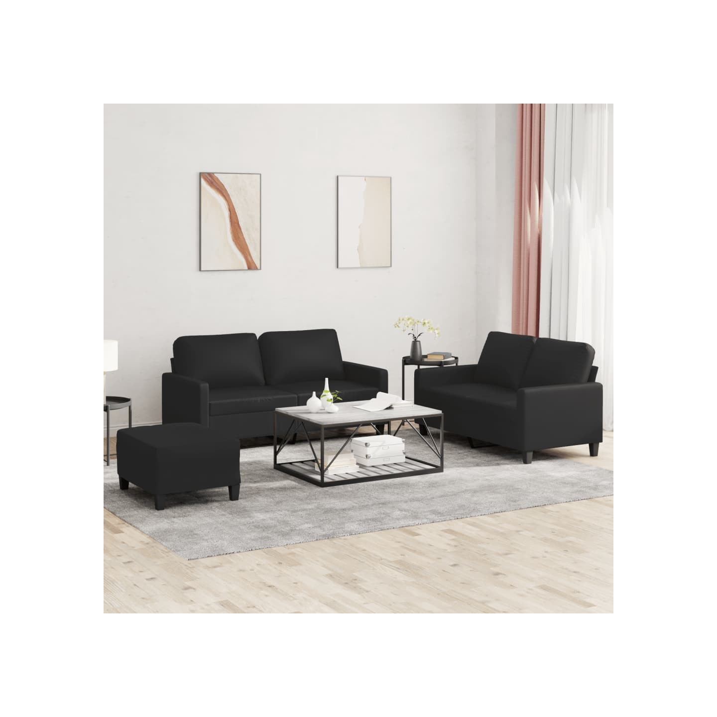 Ensemble de canapés 3 pcs avec coussins Noir Similicuir