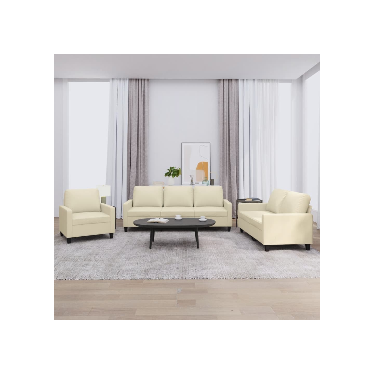 Ensemble de canapés 3 pcs avec coussins Crème Similicuir