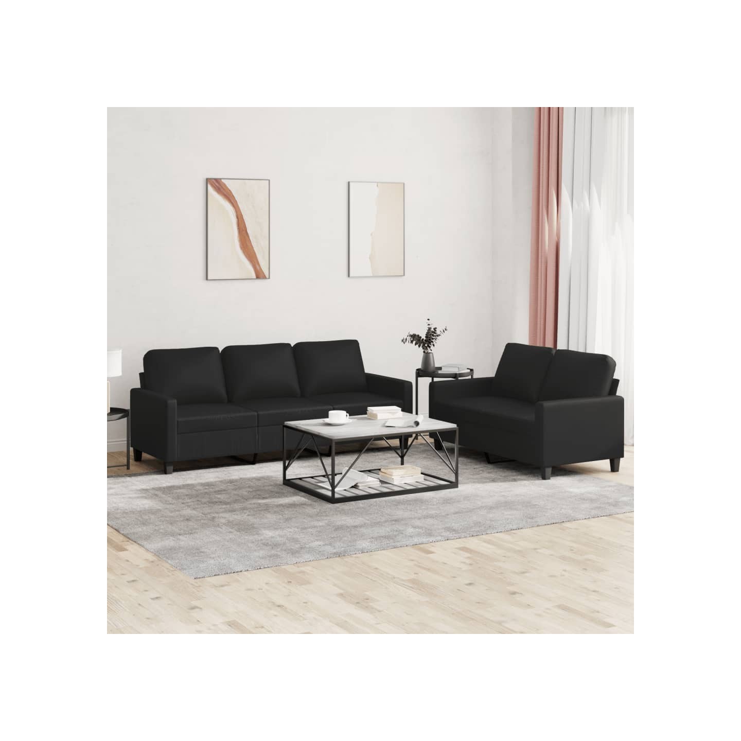 Ensemble de canapés 2 pcs avec coussins Noir Similicuir