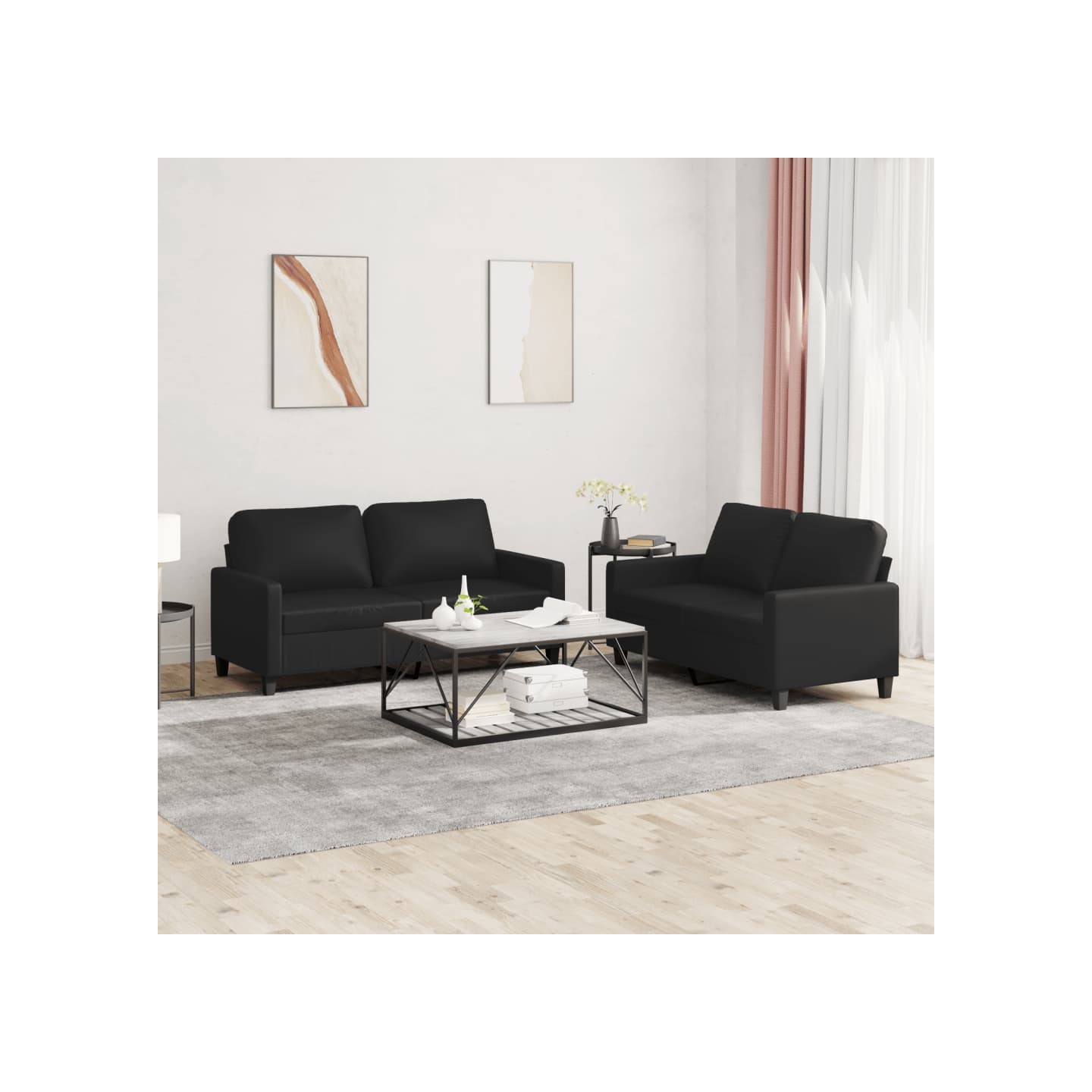 Ensemble de canapés 2 pcs avec coussins Noir Similicuir
